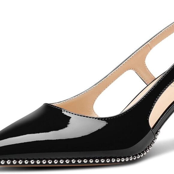 Women's Kitten Heel Silver Beaded Slingback Pump - Picture 1 of 1